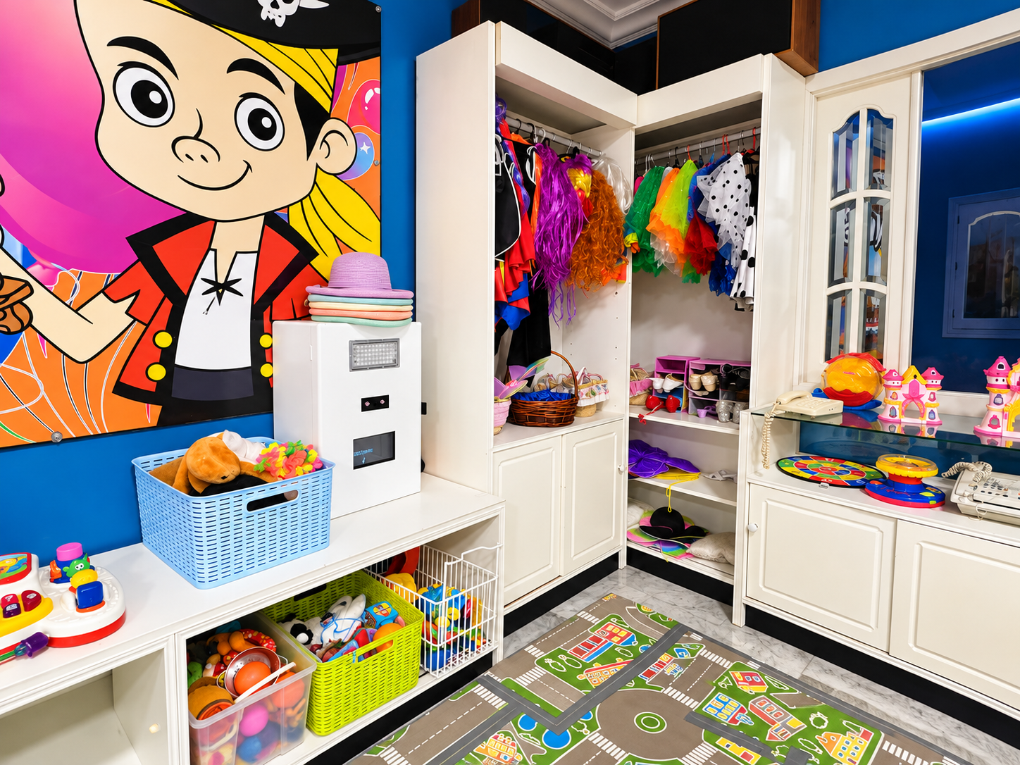Zona de disfraces y fotomatón para fiestas infantiles